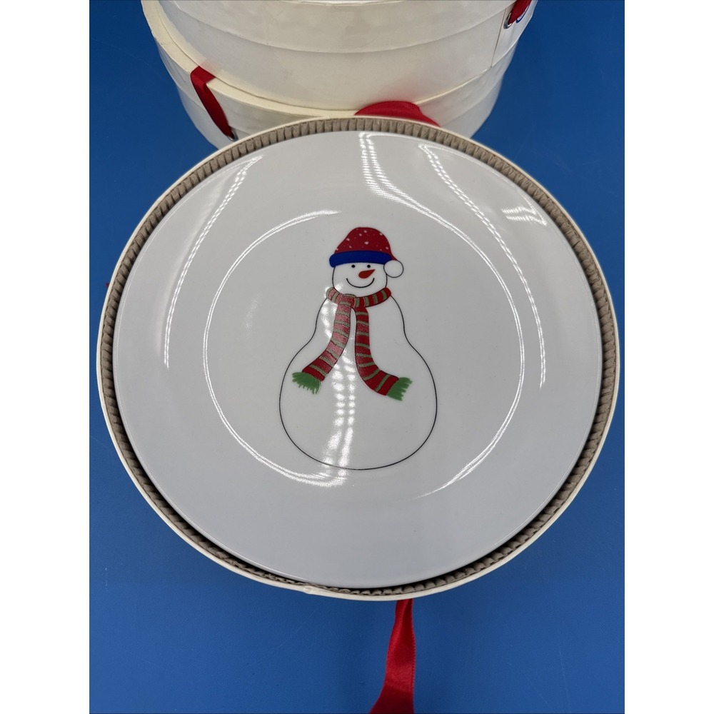 CIB/ Sapota International Dongguan Snowman Dessert Plate Set Of 4 New